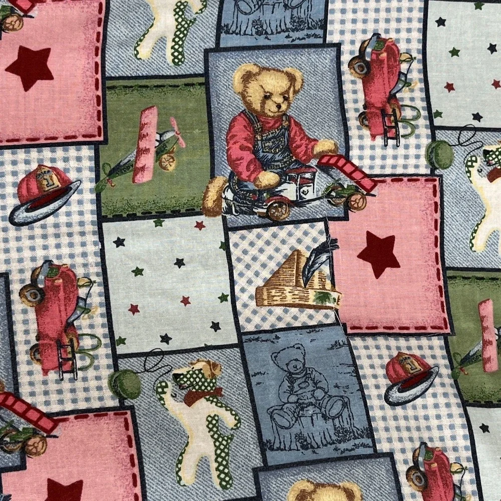 Blue Jean Teddy Toy Allover Fabric Vintage Baby Blanket Quilt 25